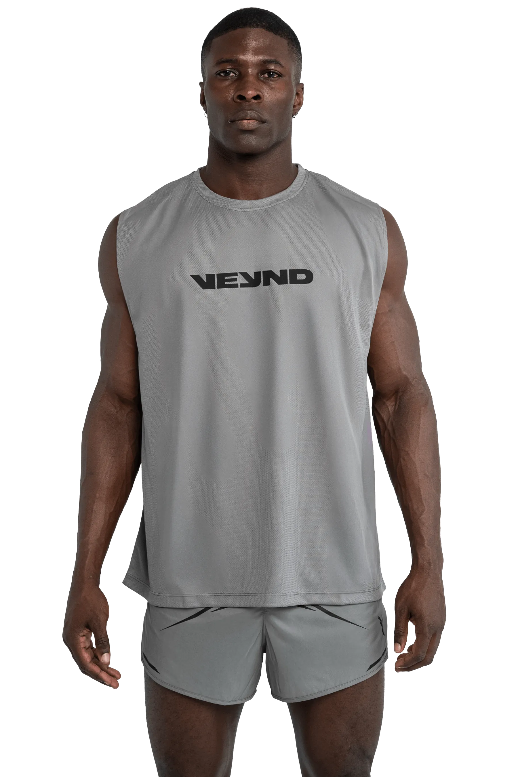 BOXY SLEEVELESS T-SHIRT V-GRAPHIC  - Light Gray Fun Prints Metallic-Finish Eco Friendly Textile