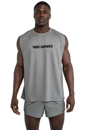BOXY SLEEVELESS T-SHIRT V-GRAPHIC  - Light Gray Fun Prints Metallic-Finish Eco Friendly Textile