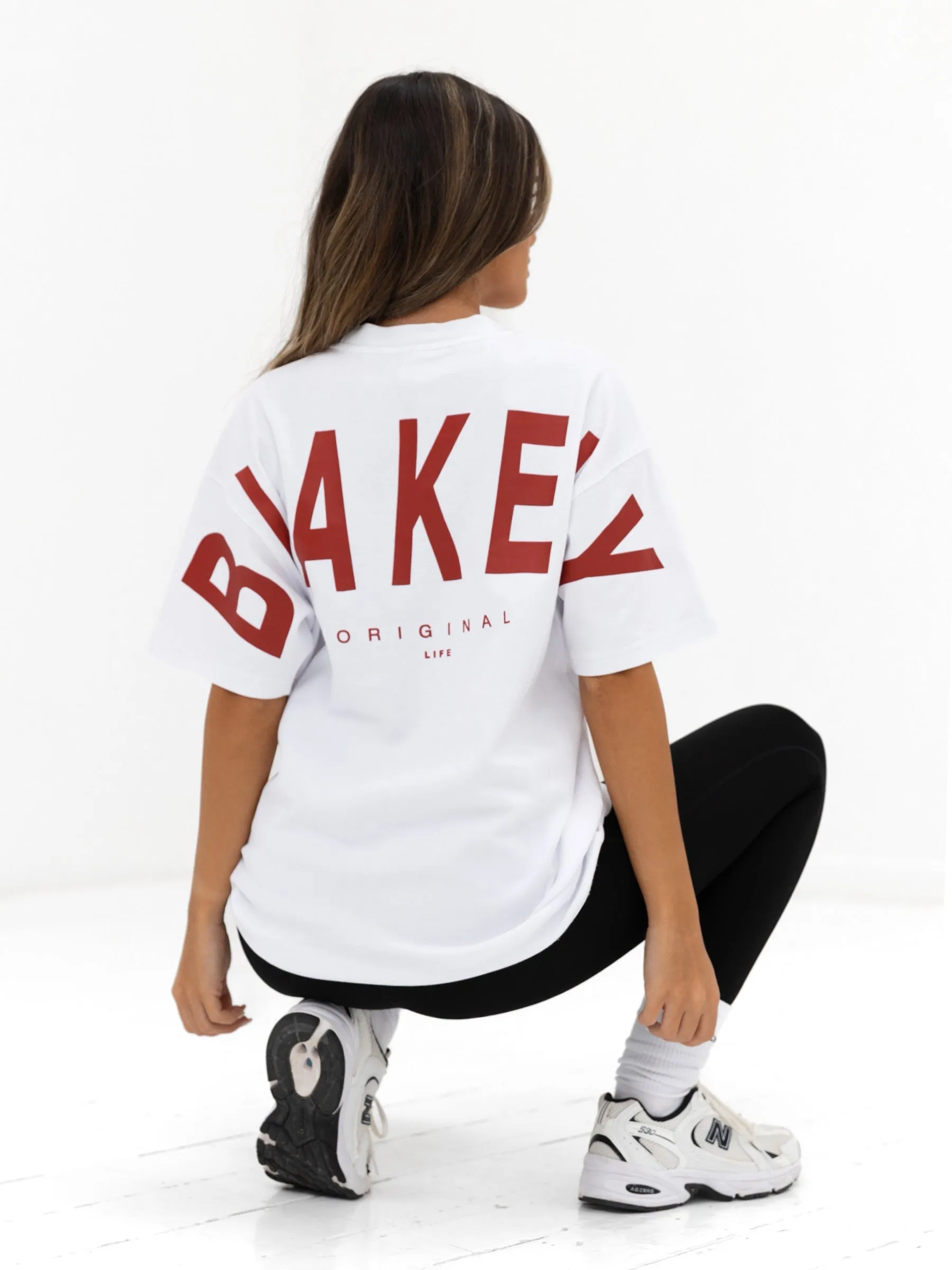 Isabel Oversized T-Shirt - White & Cherry Red Stylish and Comfortable