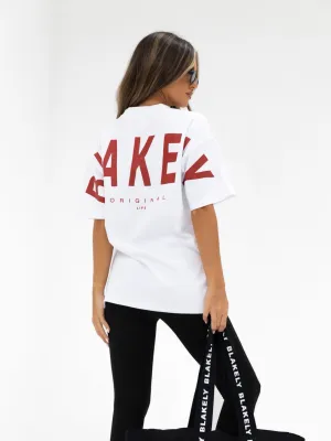 Isabel Oversized T-Shirt - White & Cherry Red Minimalist Look