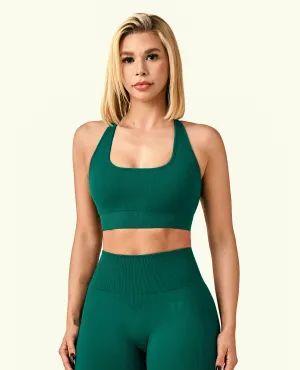 Everyday Powerful Seamless Bra - Dark Green Open-back seams Recycled sports apparel