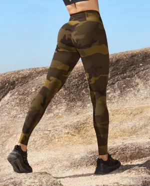 High Elasticity Chic Fit Scrunch Butt Leggings - Olive Green Camo