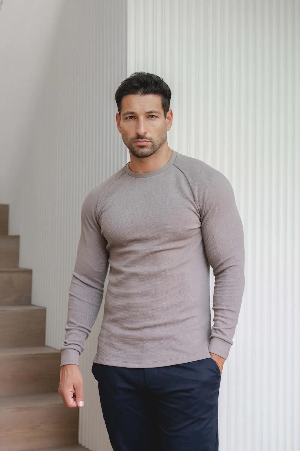 Heavy Weight Textured Crew Neck in Soft Mocha Eco Certified Textile Yoga class