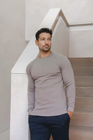 Fade Resistant Dye Heavy Weight Textured Crew Neck in Soft Mocha