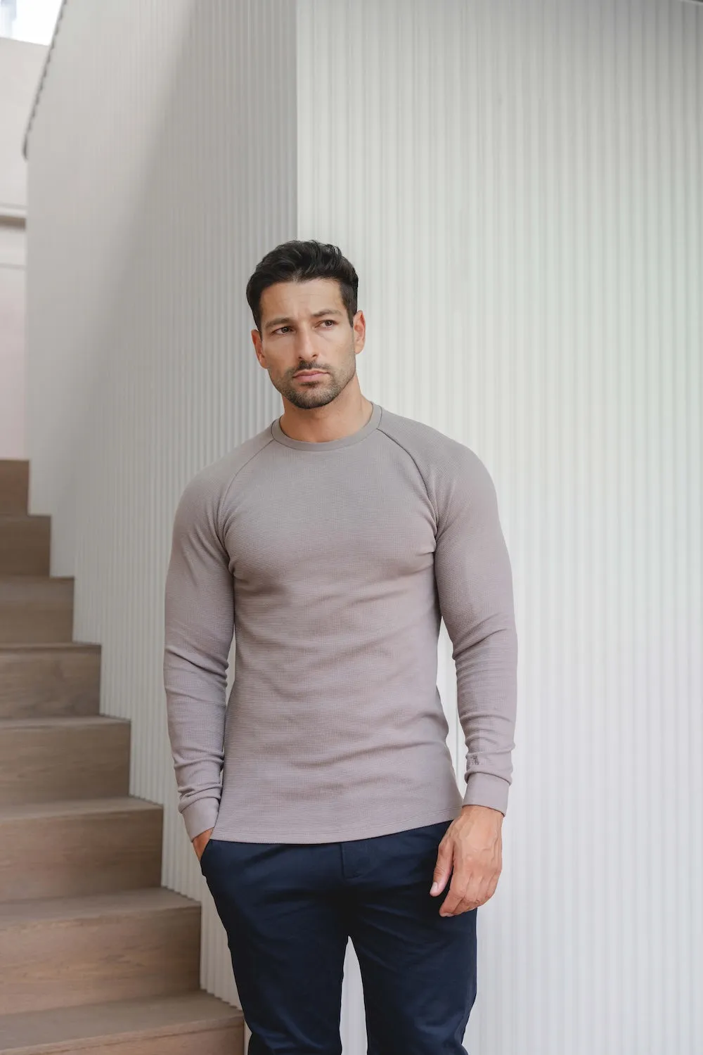 Heavy Weight Textured Crew Neck in Soft Mocha Everyday Look Wear