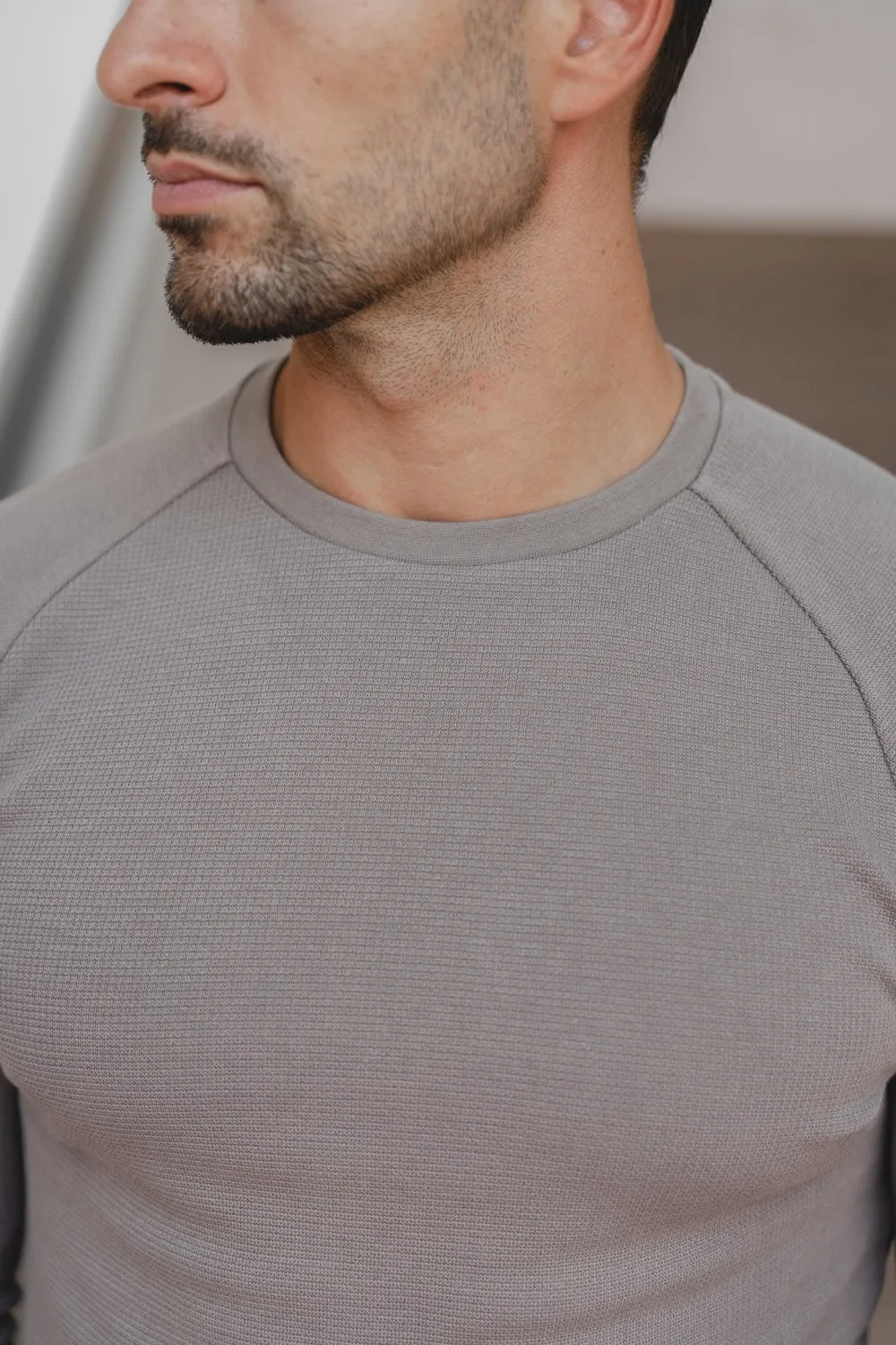 Heavy Weight Textured Crew Neck in Soft Mocha All-day Comfort Light and Cozy