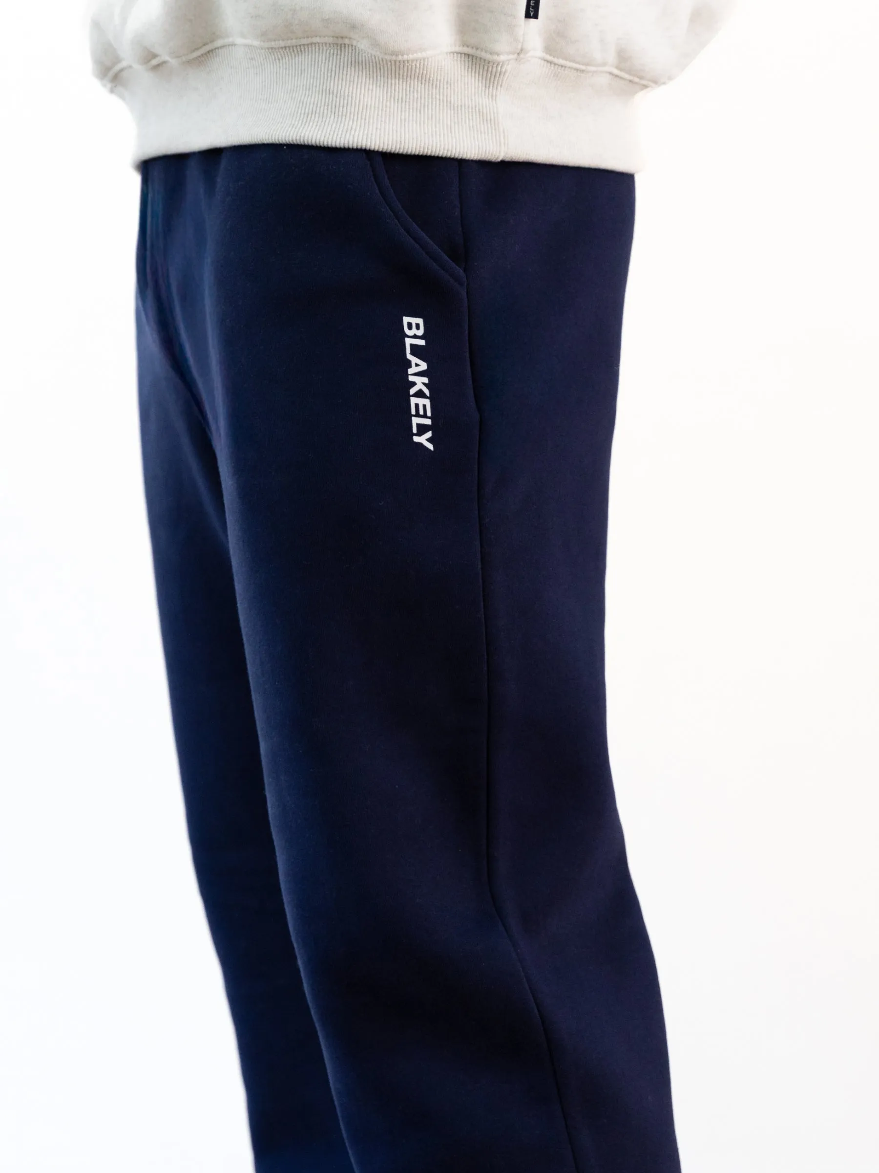 Double Stitched Italic Linear Relaxed Sweatpants - Navy