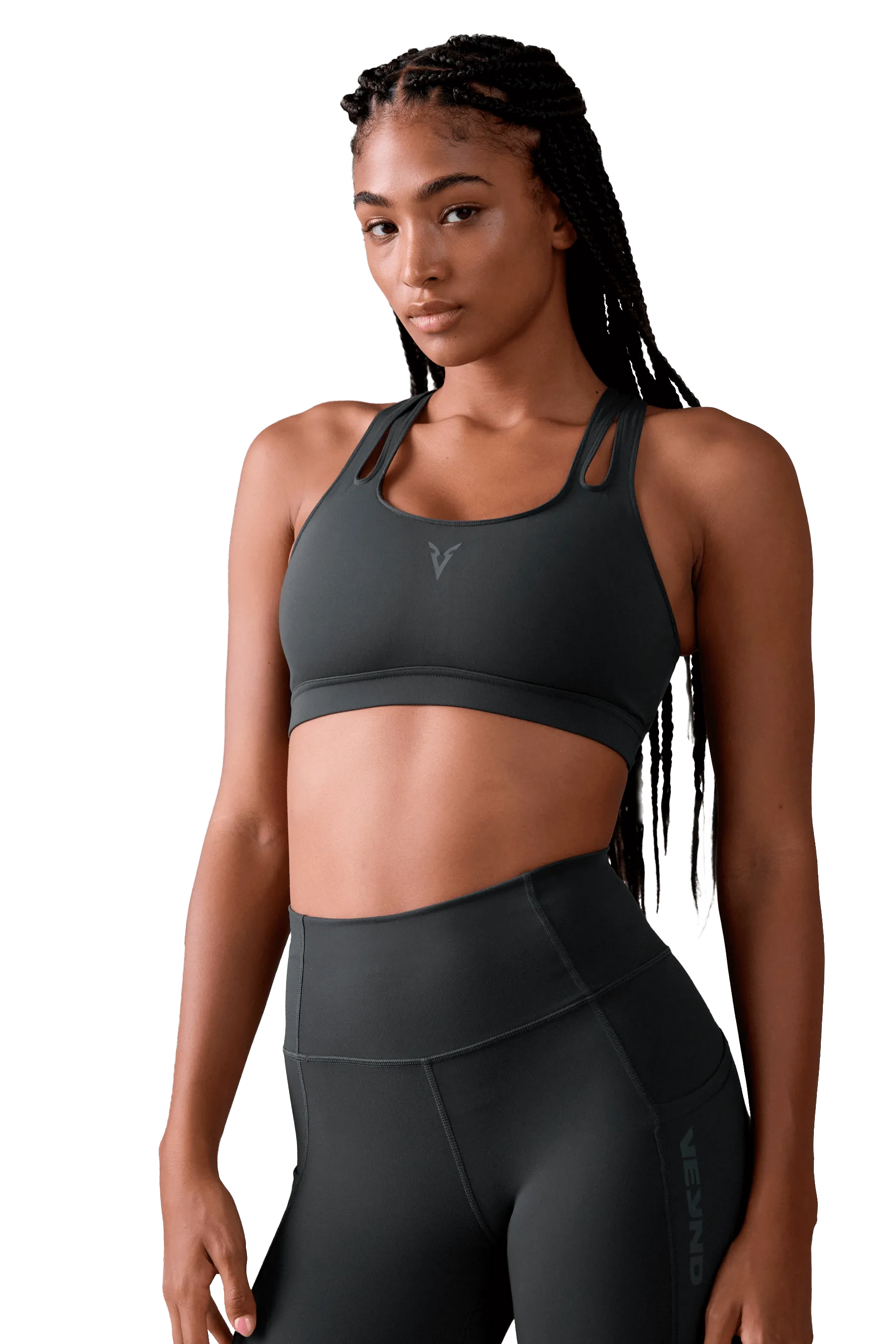SPORTS BRA CUT OUT - Dark Gray Buttoned seams Airflow channels