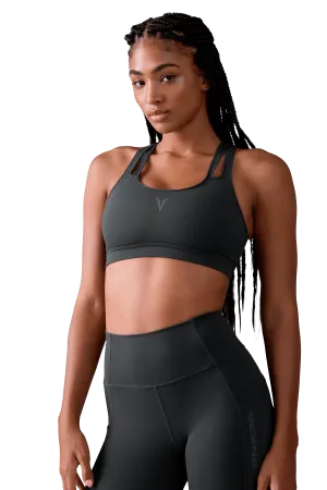 SPORTS BRA CUT OUT - Dark Gray Buttoned seams Airflow channels