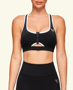 Dynamic Compression Fit Active Zip Up Sports Bra - Black