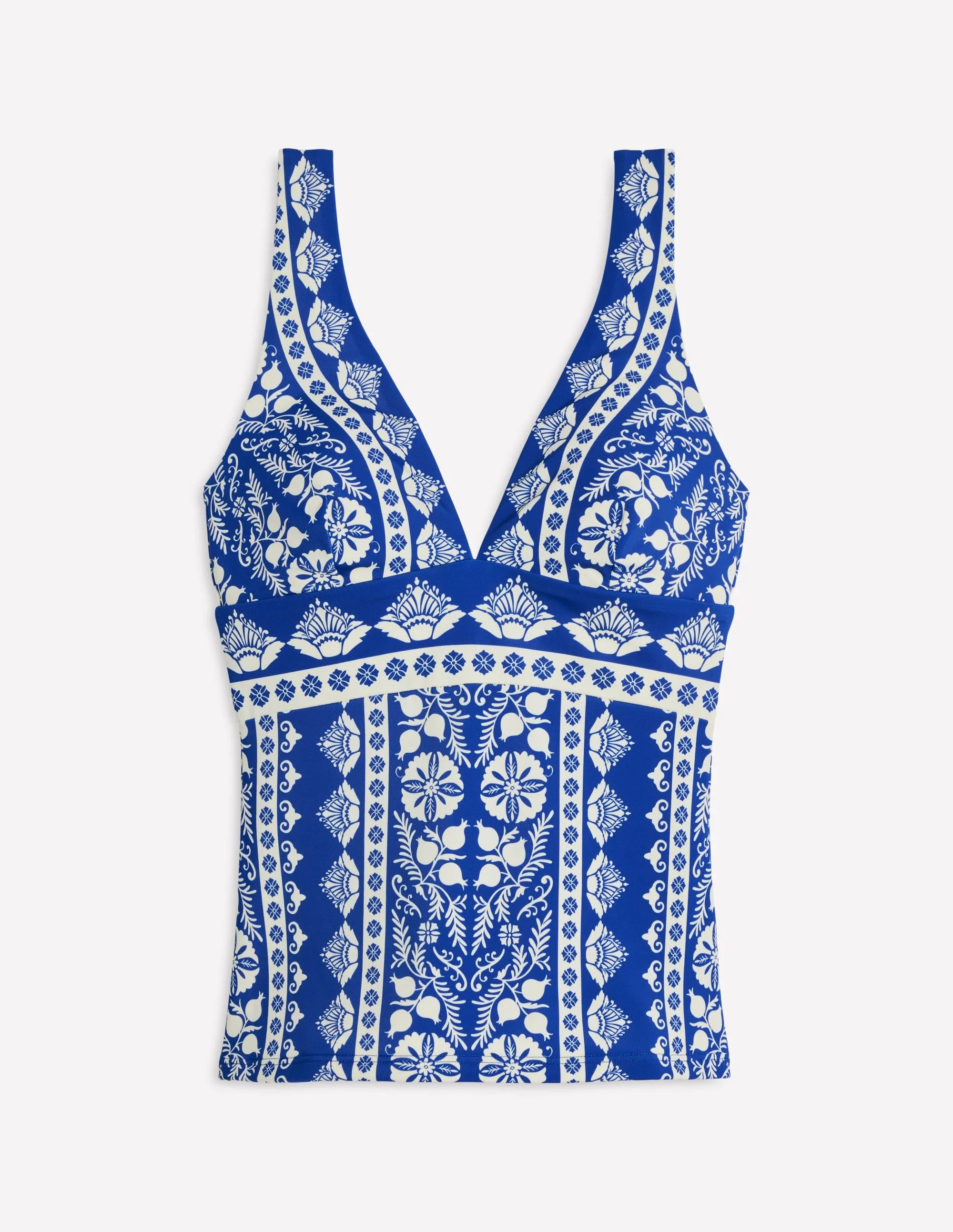 Figure Hugging Anti Pilling Technology Porto Tankini Top-Bright Blue, Ornate Stripe