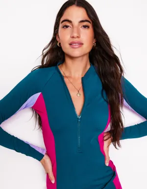 Anti Sag Fabric Sun Safe Raglan Rash Vest-Oceanside Blue