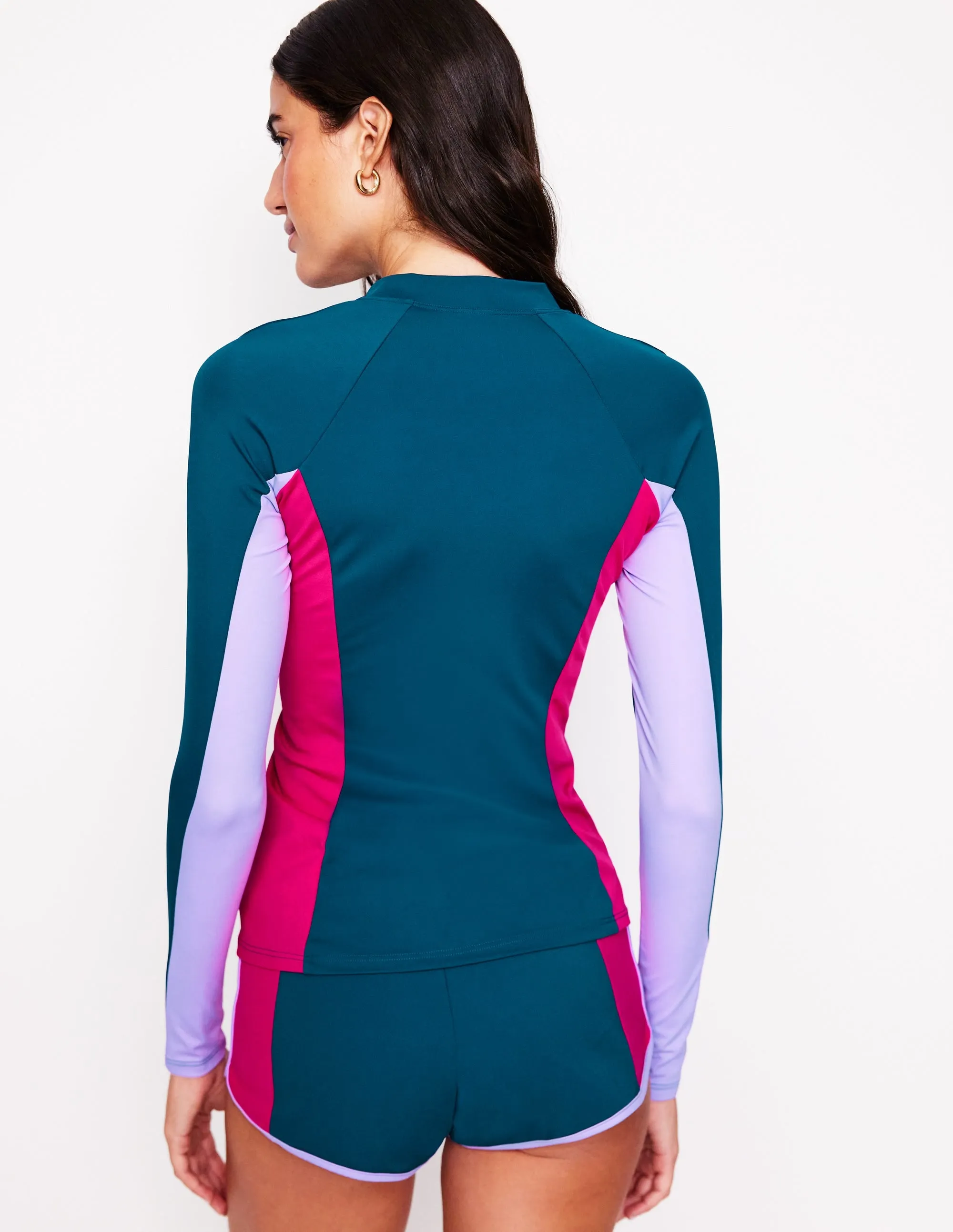 Trendy Vibes Water Repellent Lining Sun Safe Raglan Rash Vest-Oceanside Blue