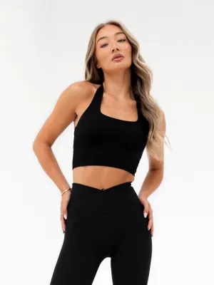 Ultimate Halter Neck Bra - Black Gray sports outfit Halter neck seams