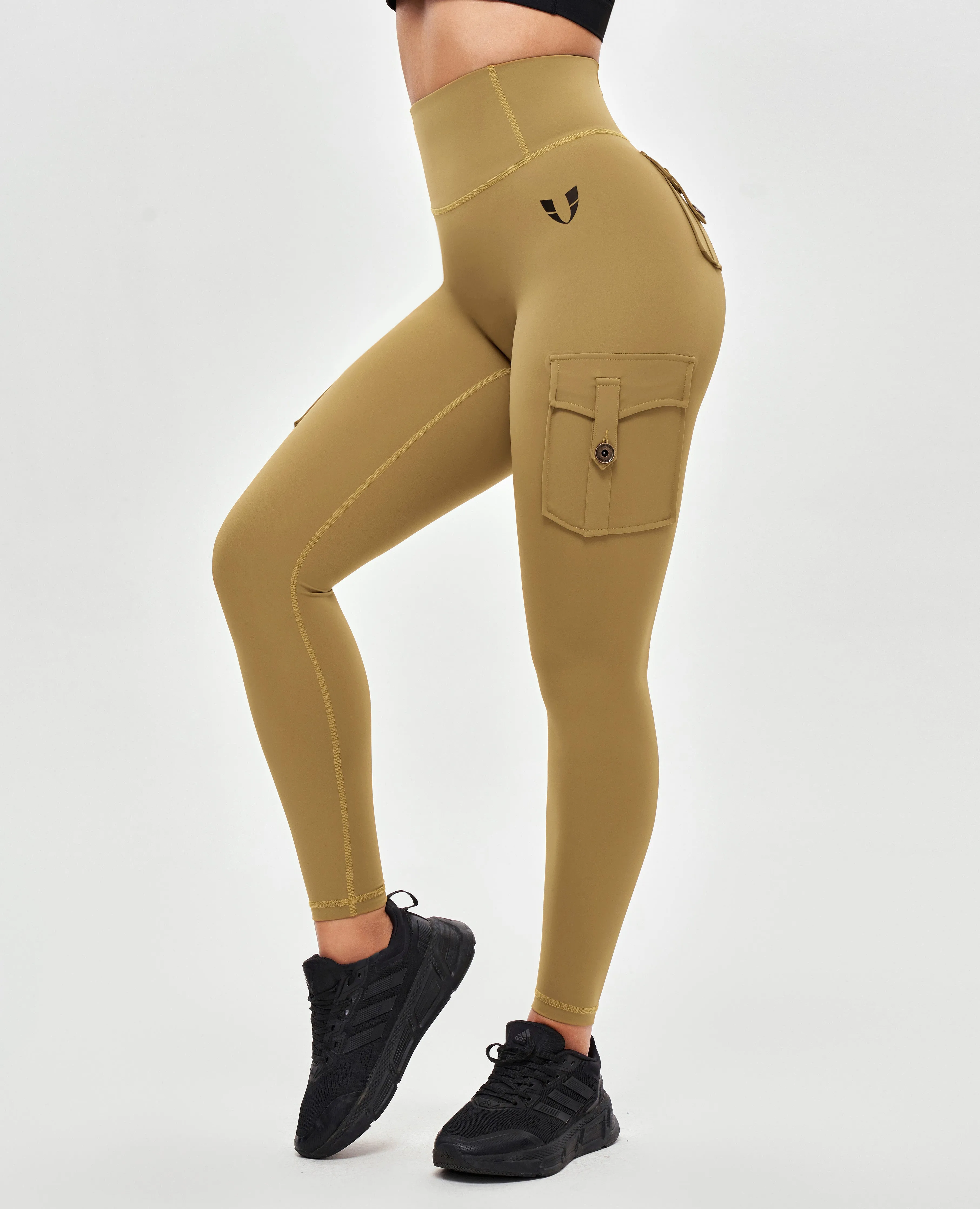Flexible Wear Summer Wear Friction Resistant Zone Body Sculpt High Waisted Cargo Leggings - Deer Brown