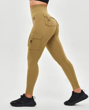 Morning Stretch Soft Touch Body Sculpt High Waisted Cargo Leggings - Deer Brown