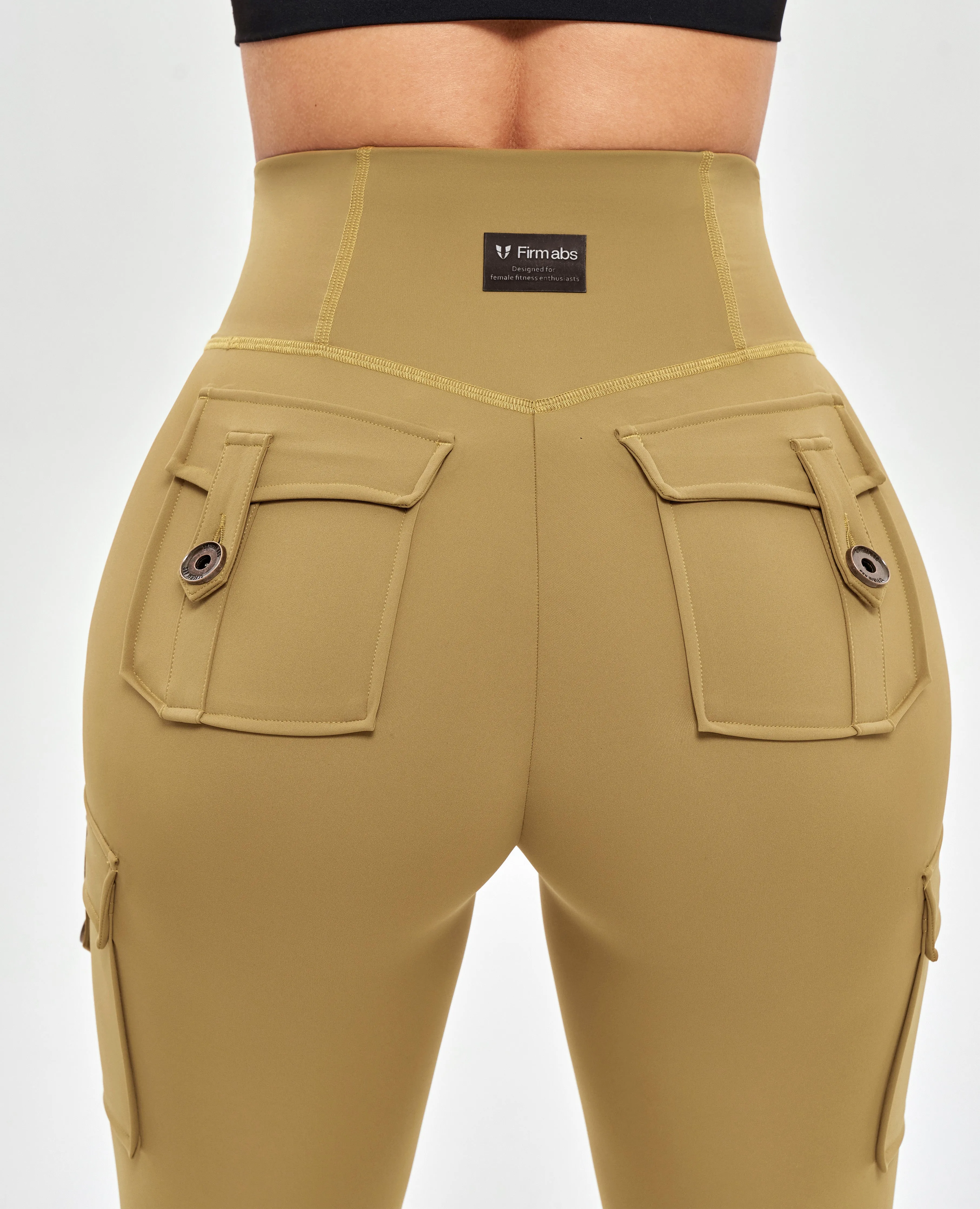 Body Sculpt High Waisted Cargo Leggings - Deer Brown Double Layer Maternity Wear