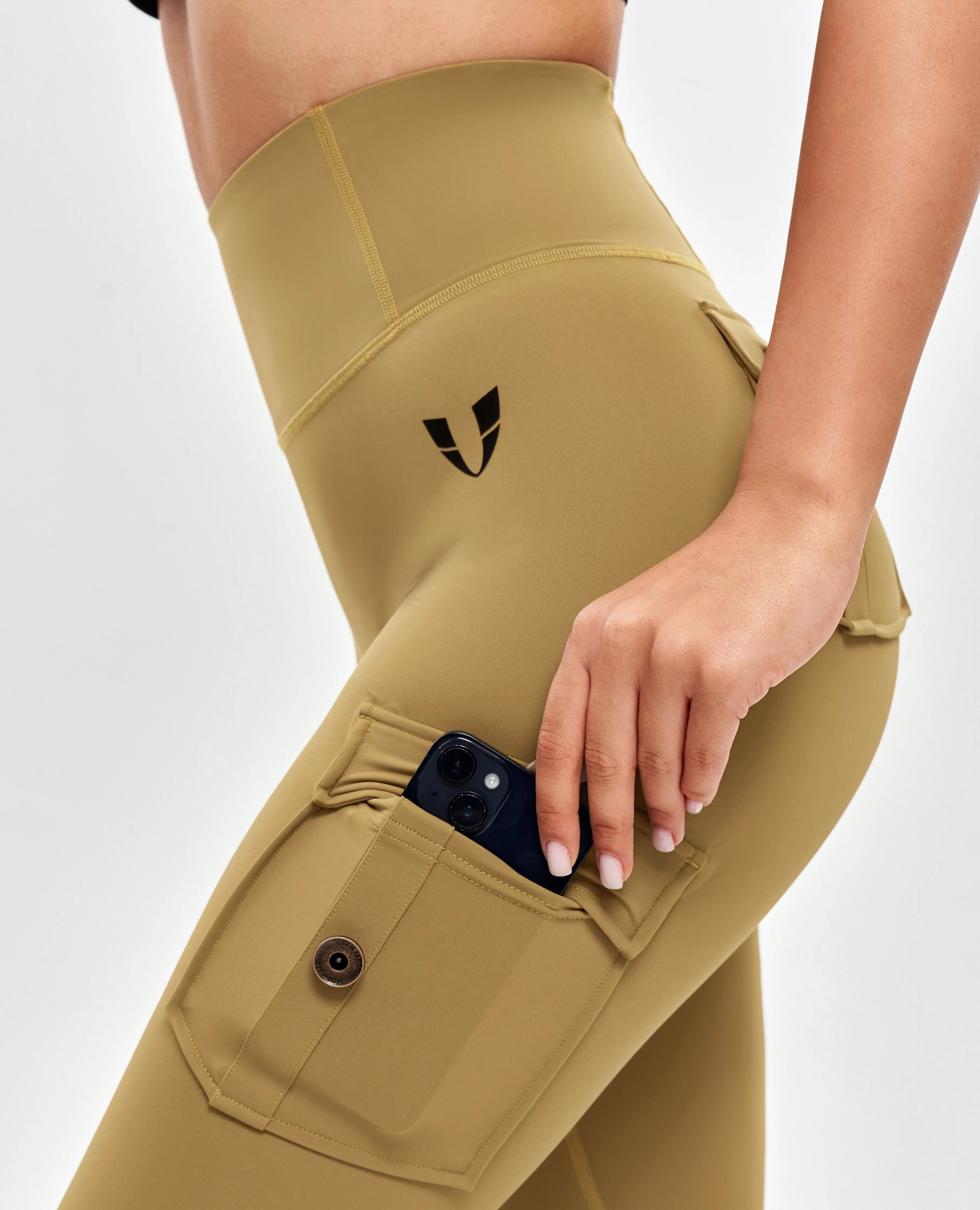 Body Sculpt High Waisted Cargo Leggings - Deer Brown Luxury Choice Stretch Fit Postpartum Fit Morning Stretch