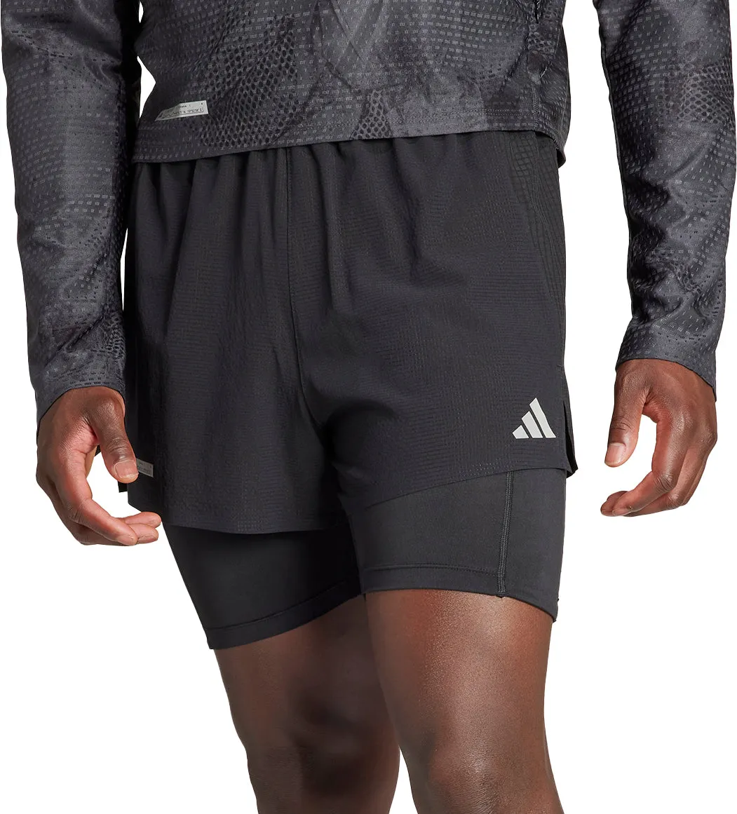 adidas Ultimate 2 In 1 Mens Running Shorts - Black Snag Free Zipper