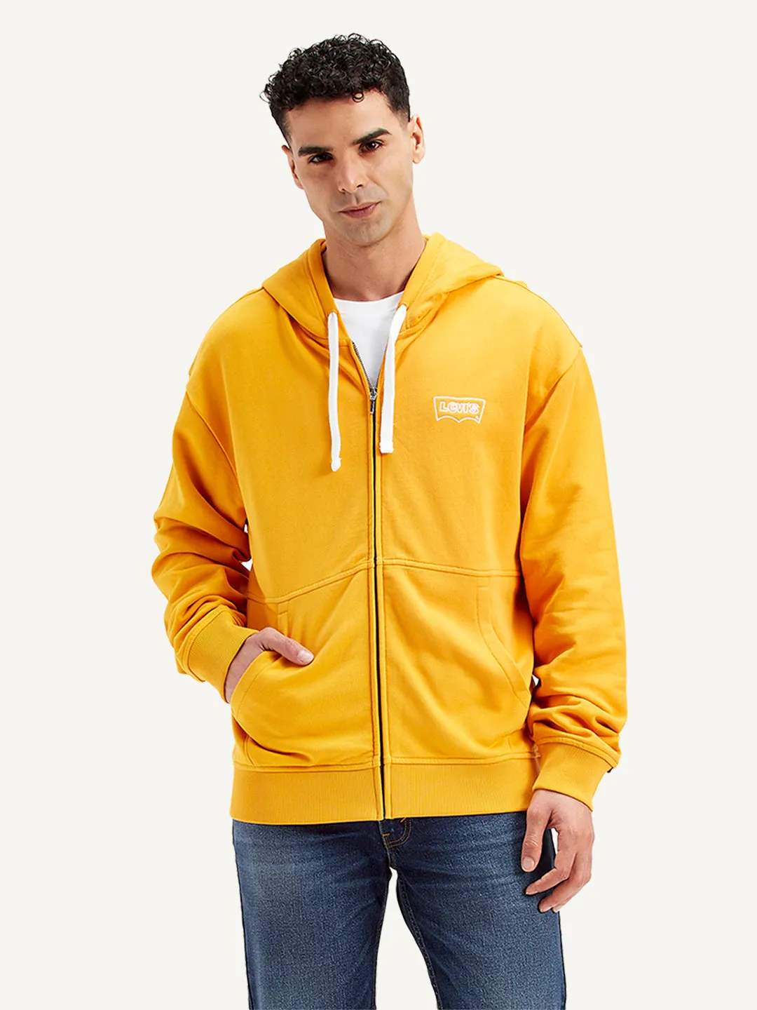 Carnival wear Men's Solid Mustard Hooded Sweatshirt