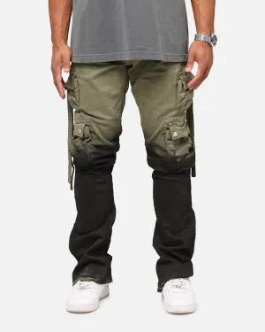 MNML B569 Cargo Flare Denim Jeans Olive/Black Breathable Lining