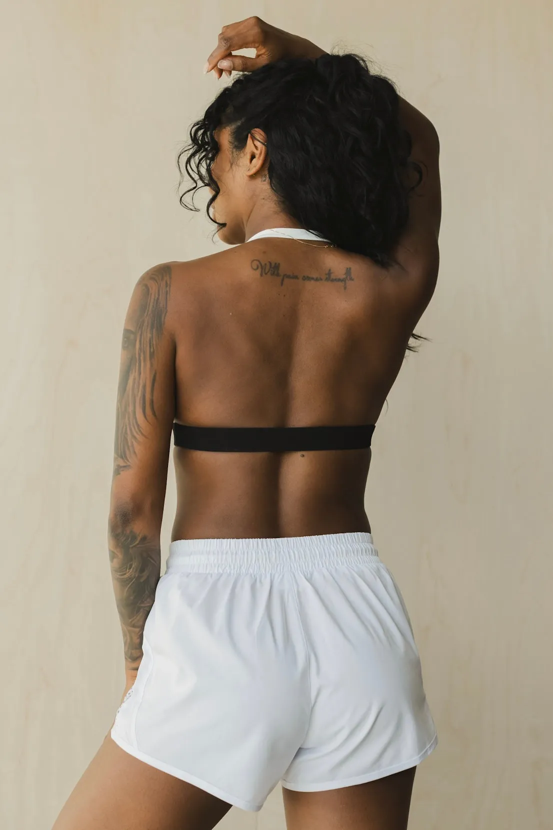 Drawstring closure seams Shoulder support Santa Monica Halter Bra