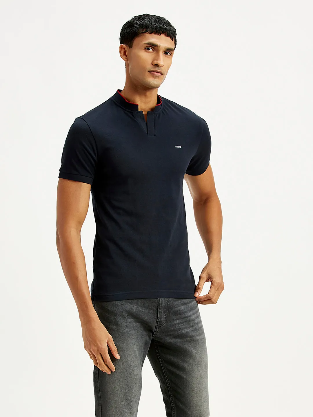 Summer Business Herringbone Texture Men's Solid Slim Fit Polo T-Shirt