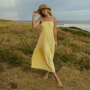Cabo Midi Dress, Butter DoubleLayered Collar SplitHemDesign