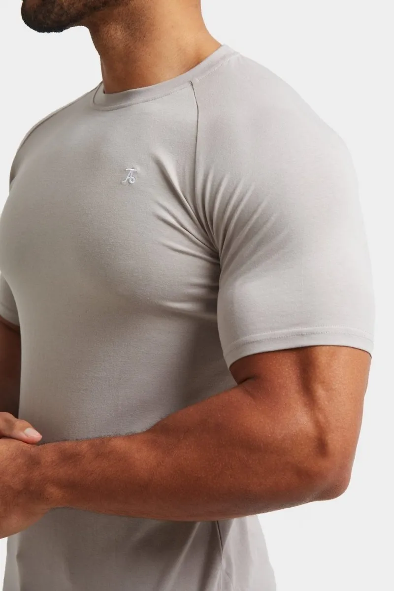 Premium Athletic Fit T-Shirt in Concrete Grey Layered Hem Detail Casual Comfort Layer