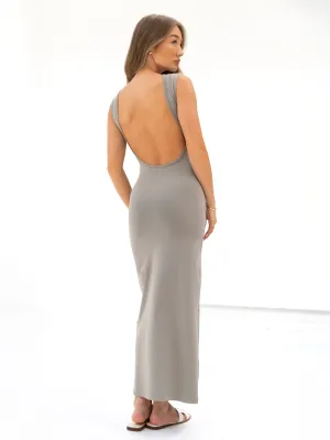 WaterRepellentFinish Solea Backless Maxi Dress - Neutral Grey