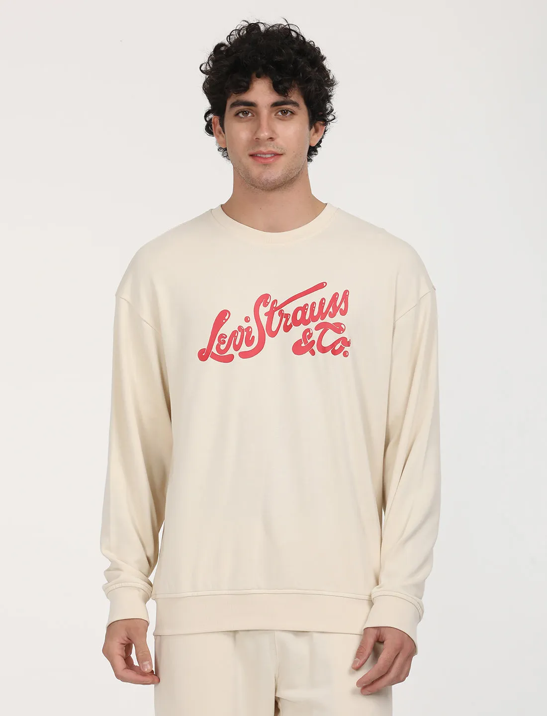 Coffee Shop Vibes Men's Solid Beige Crew Neck Sweatshirt