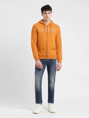 Durable Reinforced Hood Men's Solid Orange Hooded Sweatshirt