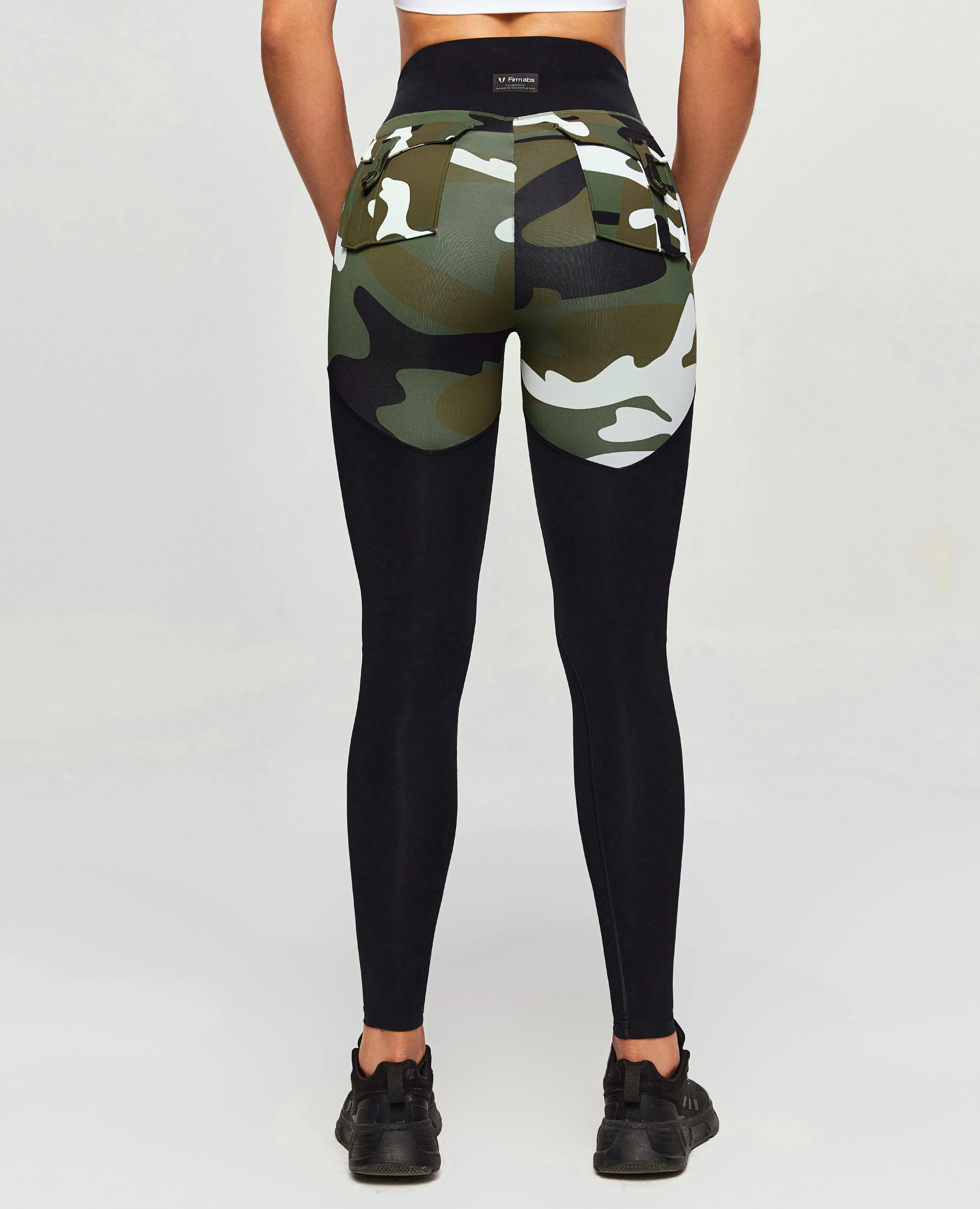 Daily Routine Fitness Lover sleek contour V-Waist Gym Leggings - White Green Camo