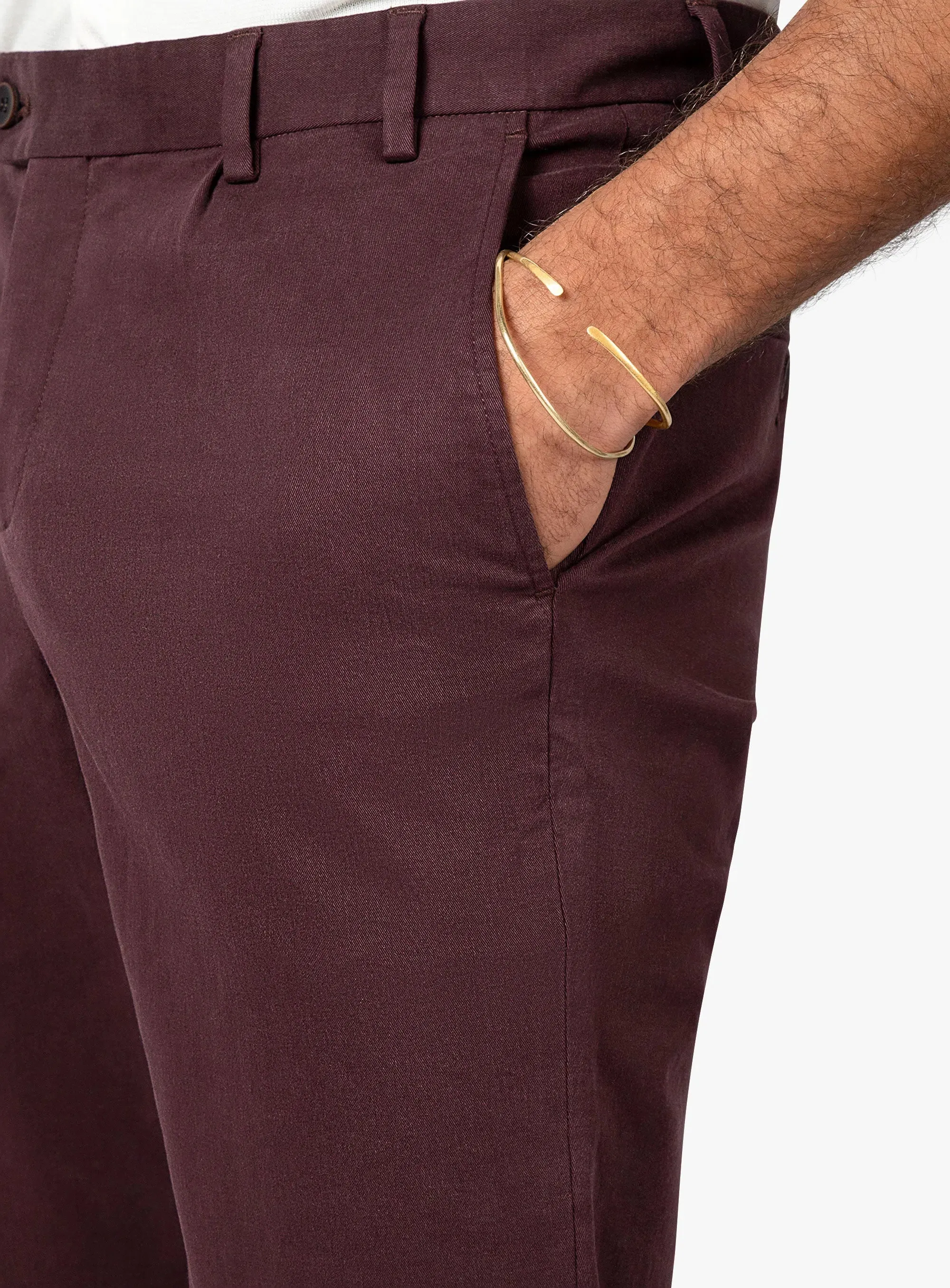 Lightweight Wear Carmine Pleated Berry Red Chino Pants