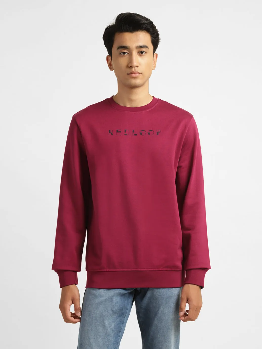 Heavyweight Cotton Windproof Inner Layer Men's Brand Logo Red Crew Neck Sweatshirt