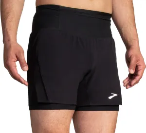 Basic Stretch Brooks 5 Inch High Point 2.0 2 In 1 Mens Running Shorts - Black