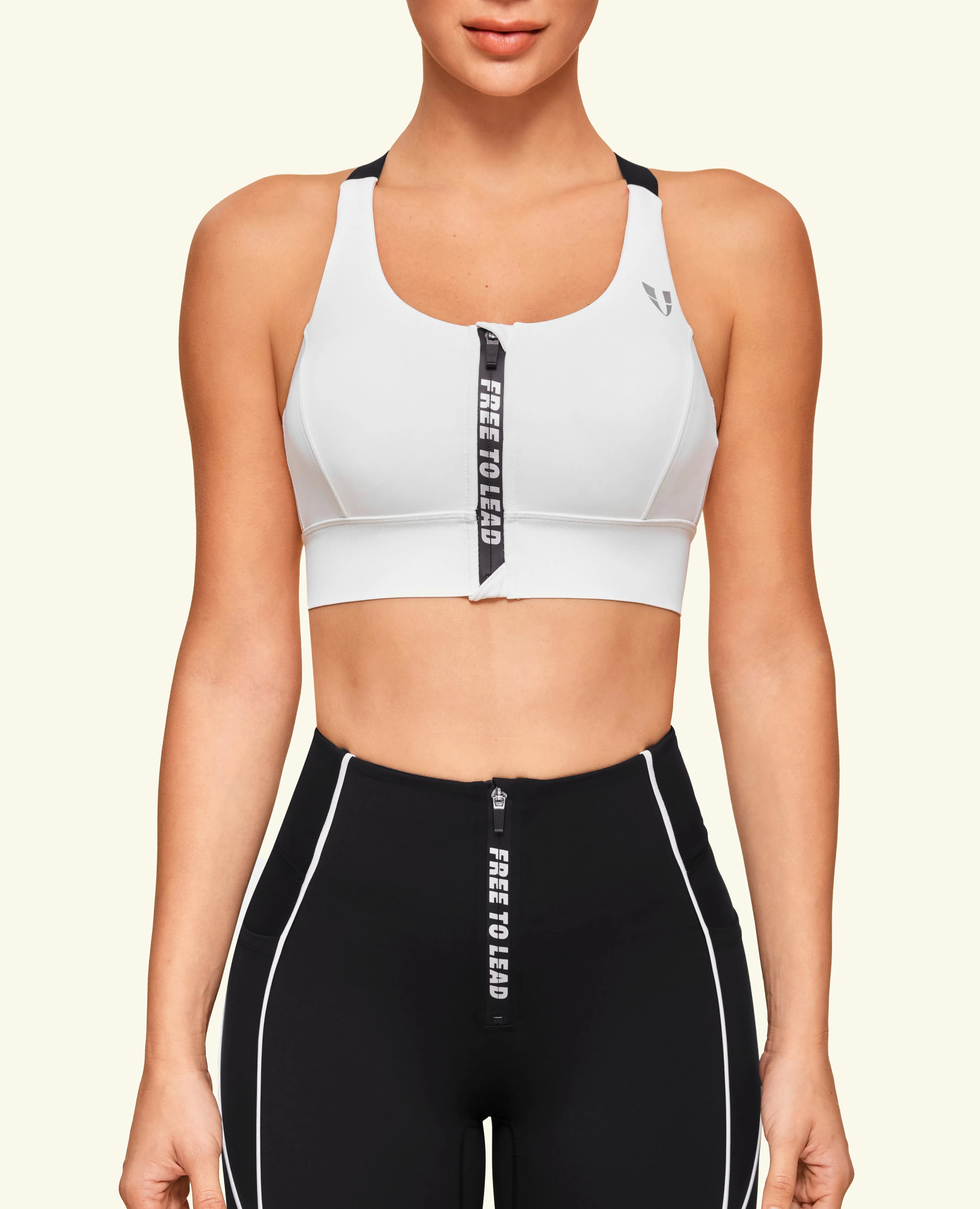 Elegant Short fit seams Energy Zip Front High Support Sports Bra - White
