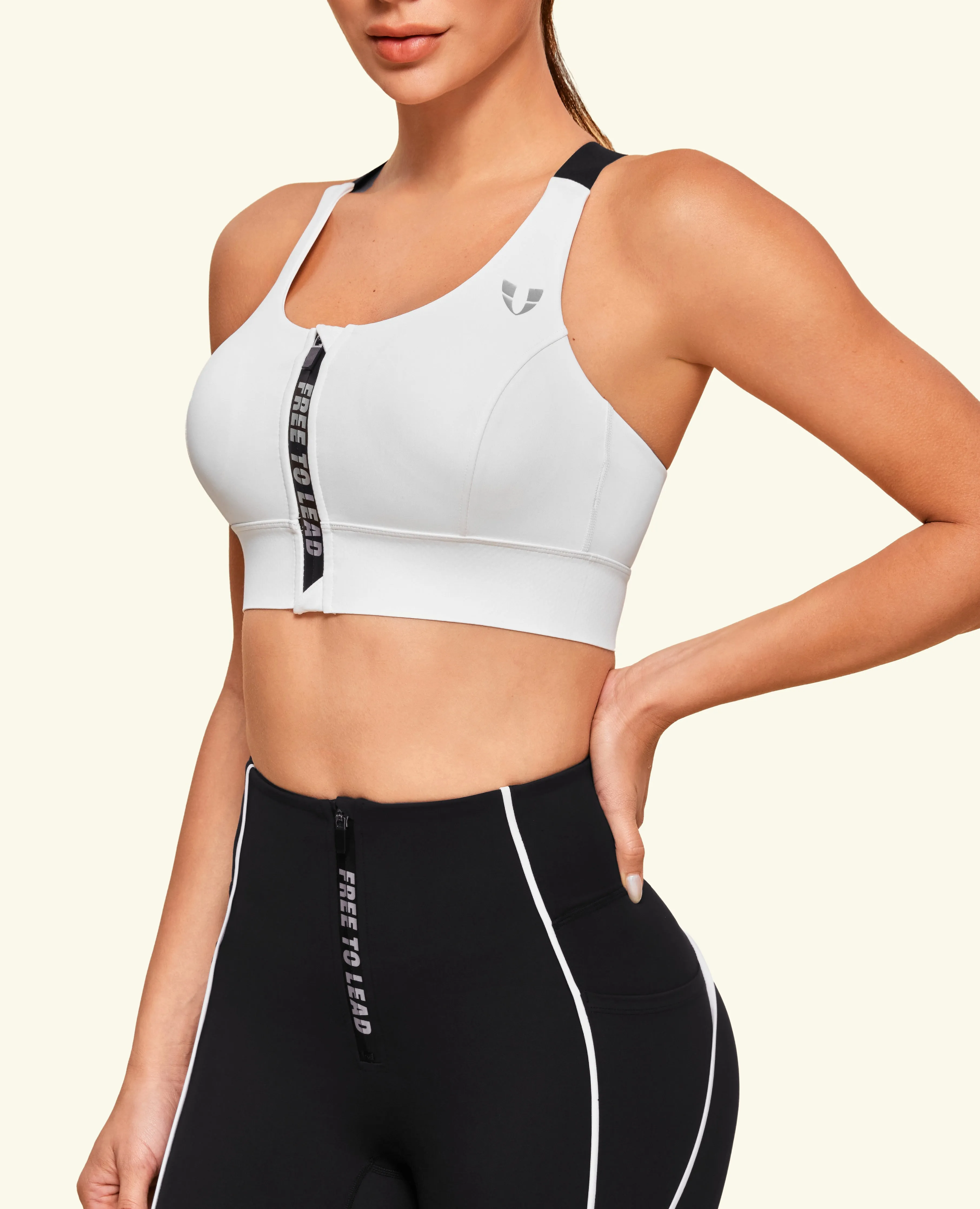 Energy Zip Front High Support Sports Bra - White Supportive Seamless