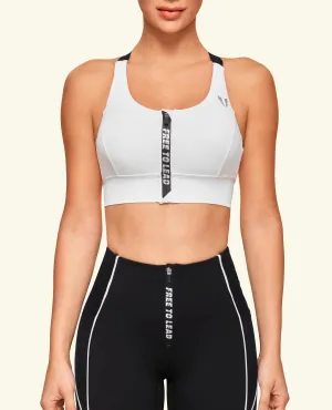 Elegant Short fit seams Energy Zip Front High Support Sports Bra - White