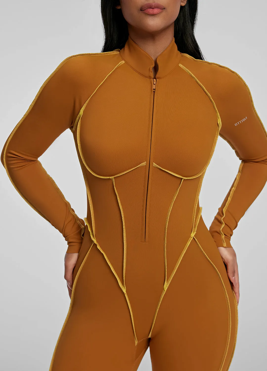 Slim Elegant Contour Stitch Catsuit