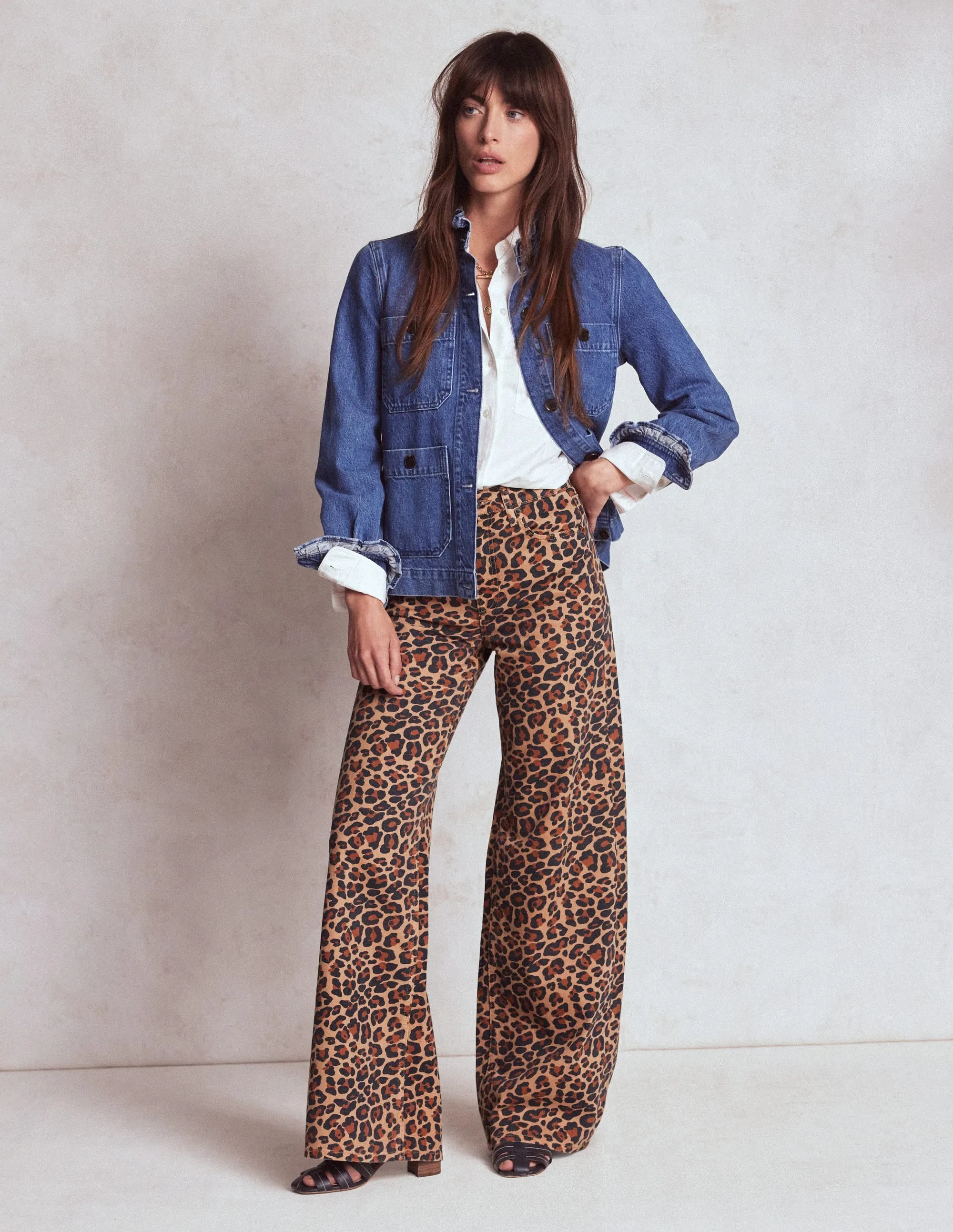 All Round Fit High Rise Wide Leg Jeans-Leopard Print