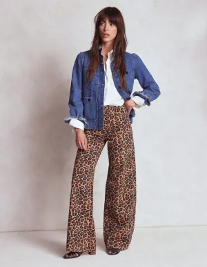 All Round Fit High Rise Wide Leg Jeans-Leopard Print