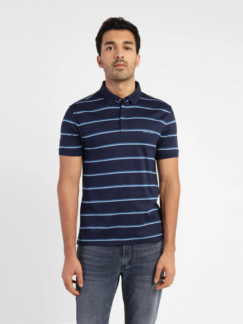 Men's Striped Polo T-shirt Blue Lounge Wear Performance Fabric