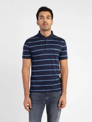 Men's Striped Polo T-shirt Blue Lounge Wear Performance Fabric