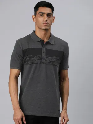 Moisture wicking Golf Tournament Alcis Men Grey Melange Printed Polo Collar T-shirt
