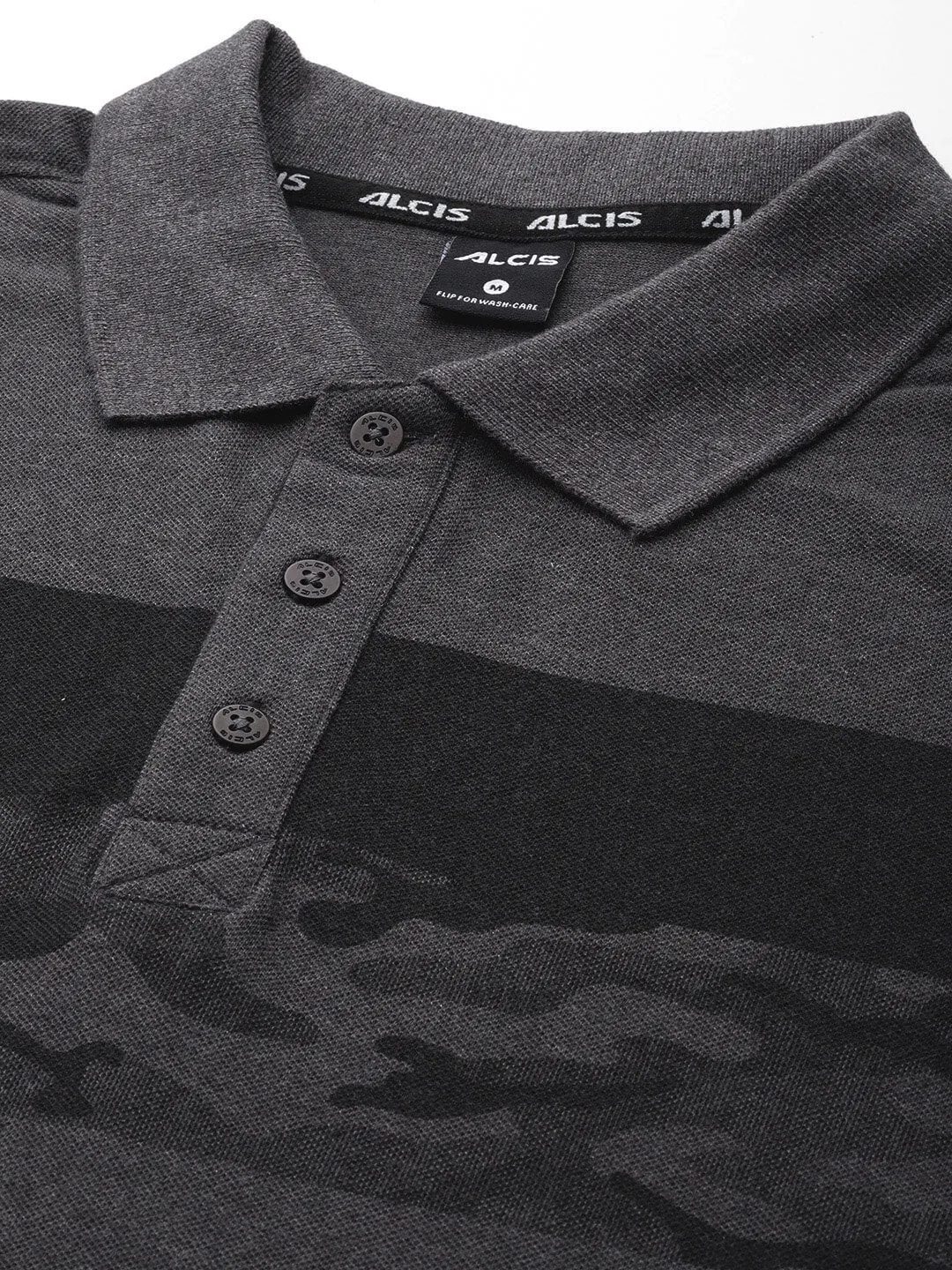 warm weather Alcis Men Grey Melange Printed Polo Collar T-shirt