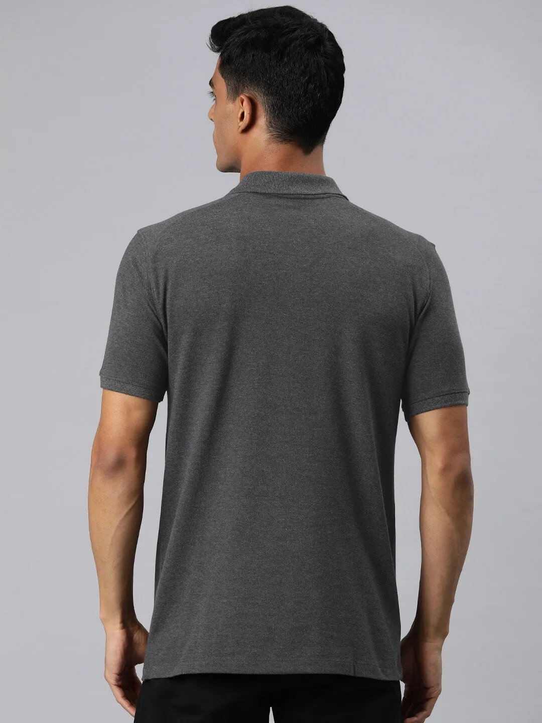 Yarn Dyed Collar Alcis Men Grey Melange Printed Polo Collar T-shirt