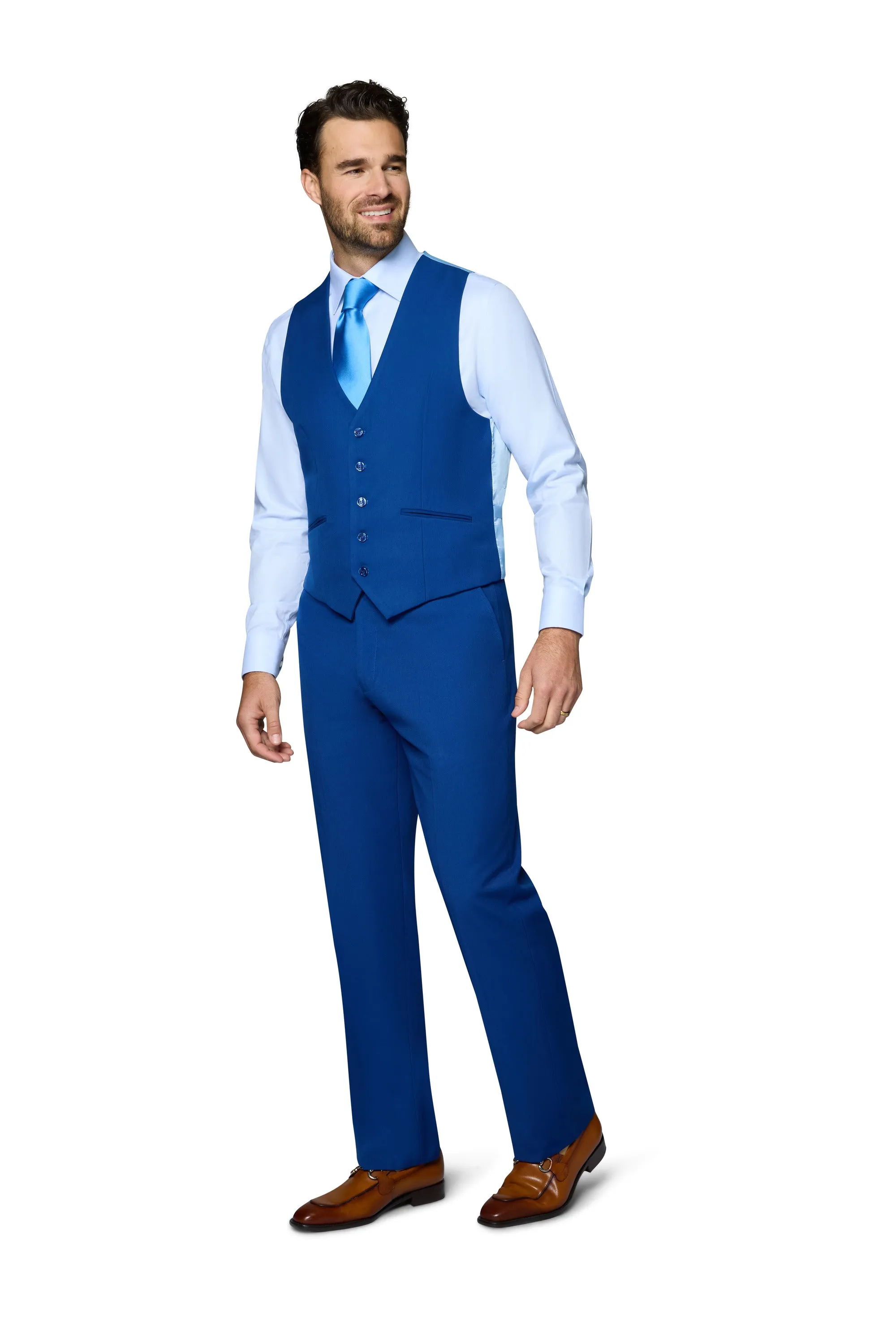 Layering Piece Bergamo Orange Solid Modern Fit Pants - French Blue