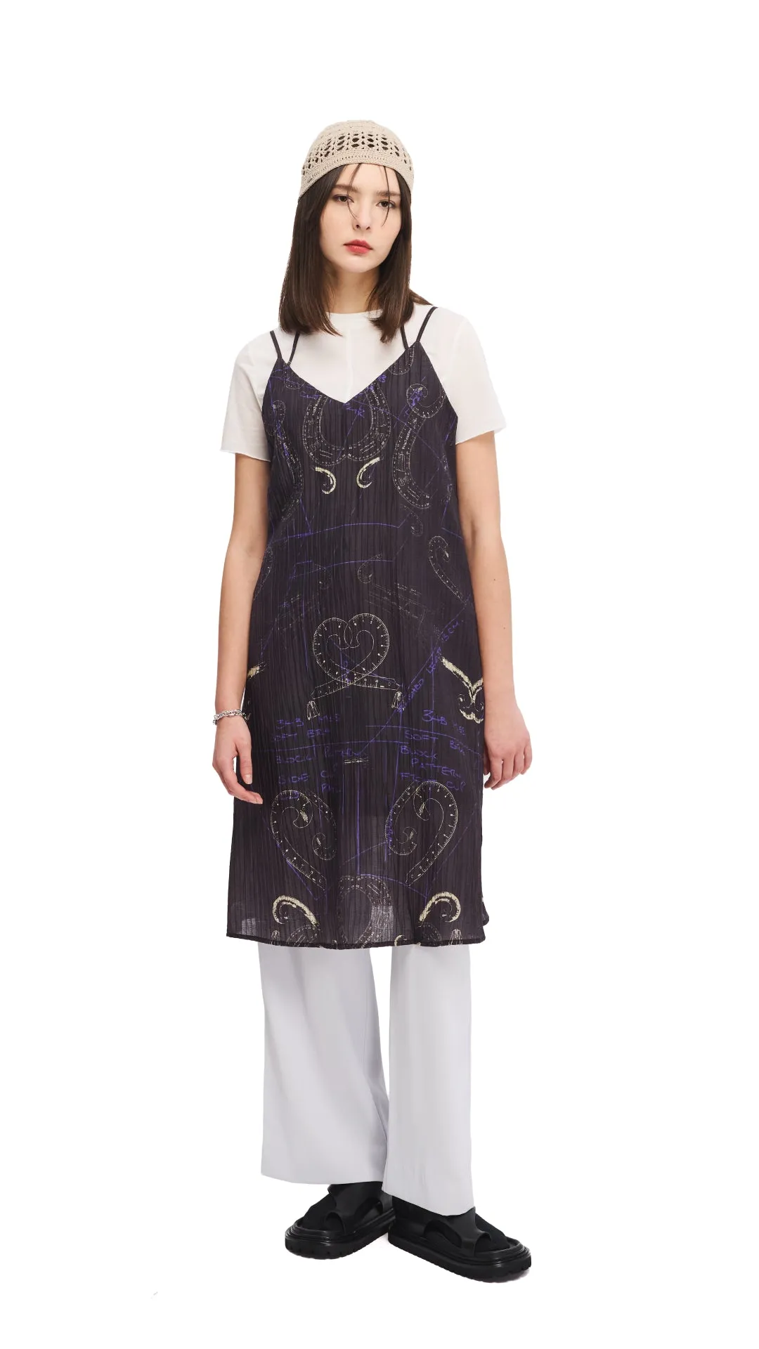 French Curve Ruler Placement Print Slip Dress Creative Glow Global Cool