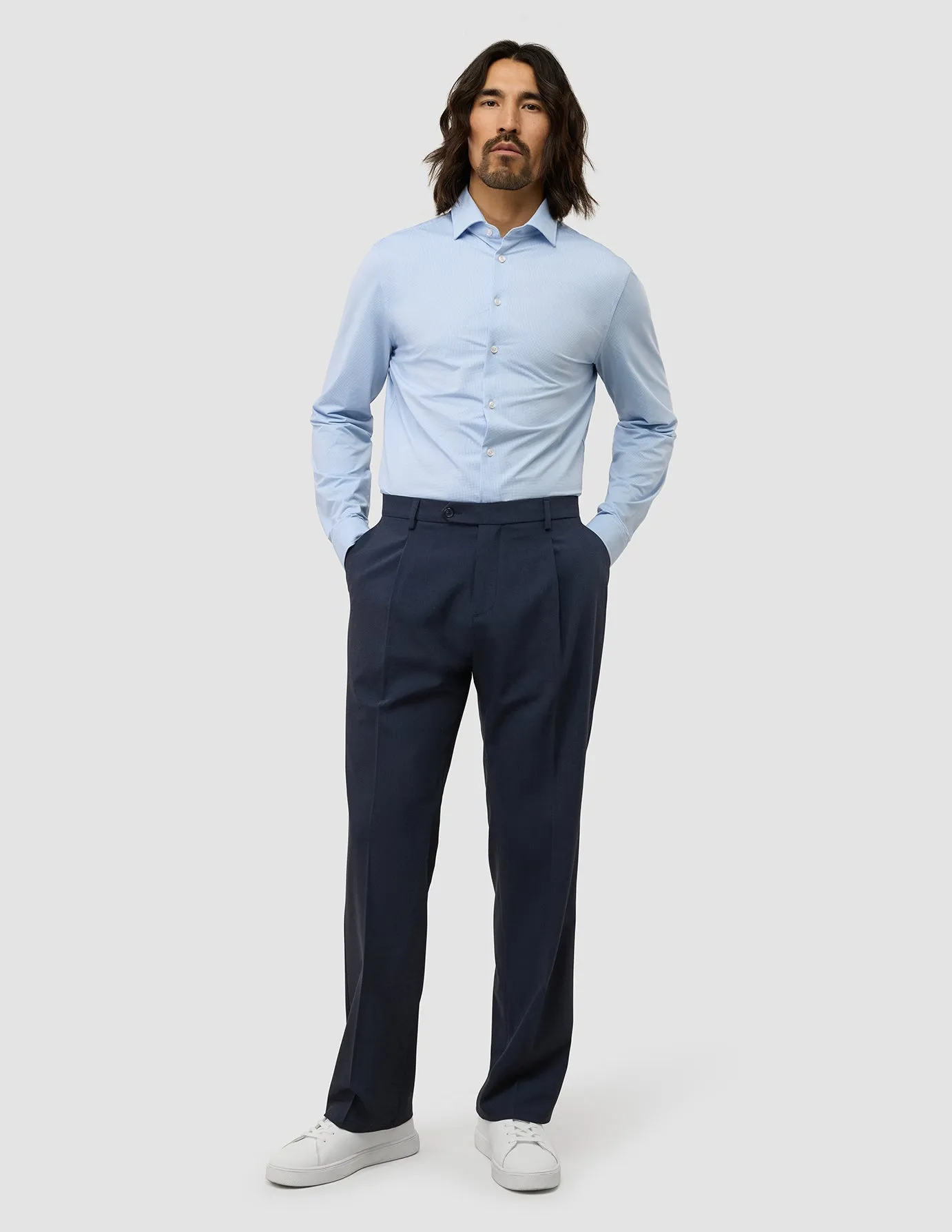 Effortless Look Tech Wool Suit Pants Relaxed Fit Navy
